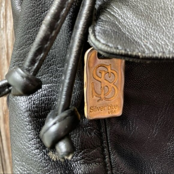 Silver Blue Leather Bucket Bag Backpack - Picture 5 of 11